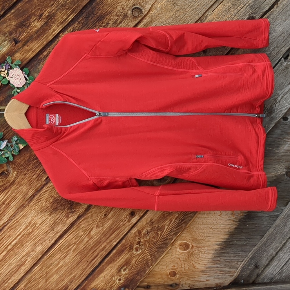 Icebreaker Sweater Jacket Full Zipper Long Sleeve Tomato Red Medium